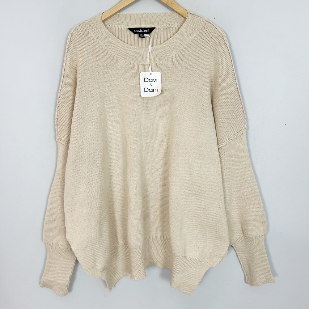 NEW Davi & Dani Sweater Beige Oversized Exposed Seam Knit Size 1XL Women's